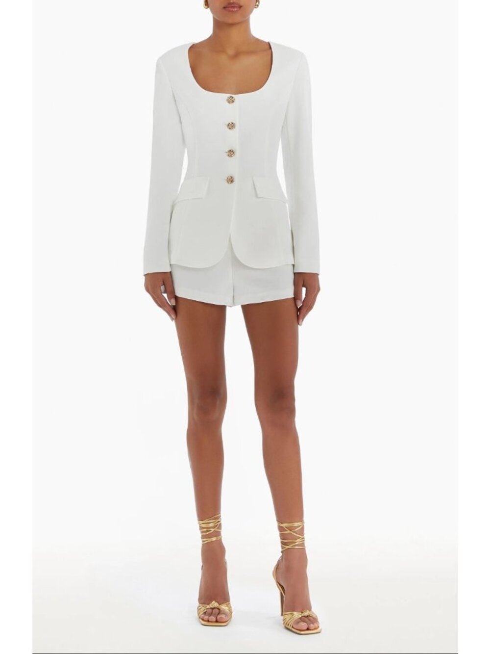 Amanda Uprichard Kya Women's Long Sleeve Romper Jumpsuit in Ivory Size M